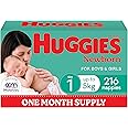 Huggies Newborn Nappies Size 1 (up to 5kg) 216 Count - One Month Supply (Packaging May Vary)