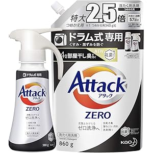【まとめ買い】アタック ZERO(ゼロ) 洗濯洗剤 ドラム式専用 ワンハンドプッシュ 本体 + 詰め替え用860g (衣…
