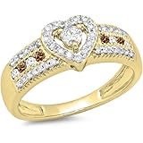 Amazon 0 55カラットctw10 Kゴールドラウンドシャンパン ホワイトダイヤモンドブライダルハートプロミス婚約リング1 2 Ct リング 通販