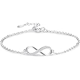 Sllaiss 925 Sterling Silver Infinity Love Bracelet for Women Infinity Endless Love Symbol Charm Adjustable Bracelet