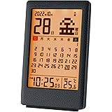ADESSO(アデッソ) 電波時計 カレンダー 温度計 アラーム 目覚まし コンパクト 多機能 見やすい シンプル 革風 正確 置き時計 デジタル 卓上 オフィス 書斎 学校 寝室 ブラック 非売品ステッカー付属