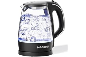 【無臭&無害】ハゴオギ 電気ケトル ガラス 1.2L HAGOOGI【2024年最新昇級版】ケトル 電気 「本体青く光る」透明 耐熱ガラス 湯沸かし器 ポット 電子ケトル 湯沸かし 沸騰自動OFF/空焚き防止機能 PSE認証済 コーヒー 紅茶 お茶 