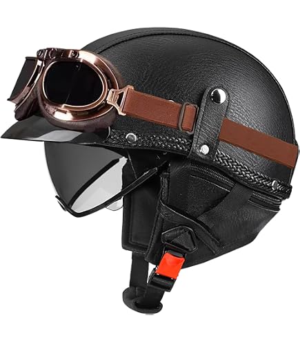Amazon.co.jp: レトロレザーヘルメット 多色展開 安全 乗馬ギア UV