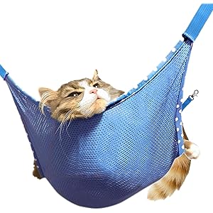 Phoenix 猫 ハンモック キャット メッシュハンモック 小動物用 通気性抜群 昼寝 日向ぼっこ ゲージ フック付 強度アップ ブルー (Lサイズ:成猫用)