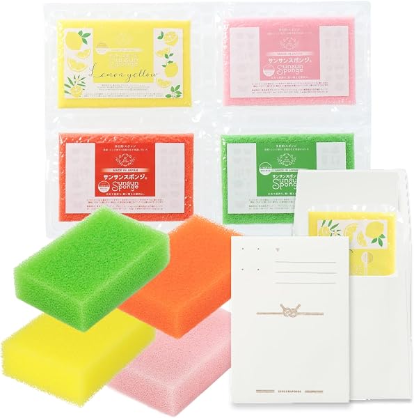 サンサンスポンジ 4個セット 封筒4枚付き ギフト プチギフト プレゼント キッチンスポンジ スポンジ 食器洗い キッチン用品 パステル - 1