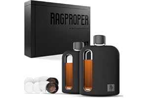 Ragproper Modern Glass Hip Flask - Durable Liquor Flask with Cork and Silicone Lid Liners, Gunmetal and Plastic Lids, Smooth 