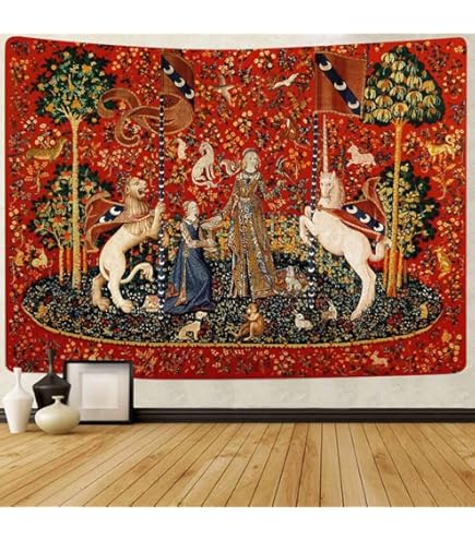ヨーロッパ式刺繍絵タペストリー:  At the  Amazon.co.jp: 中世フランス美術タペストリー乙女とユニコーン