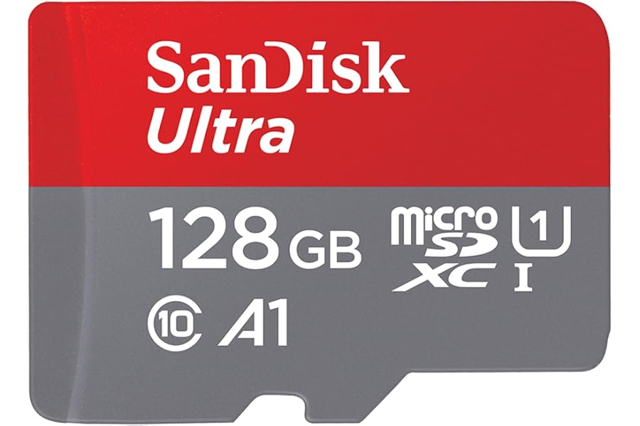 SanDisk 128GB Ultra microSDXC Card + SD Adapter up to 140 MB/s with A1 App Performance, UHS-I, Class 10, U1, Black (SDSQUAB-1