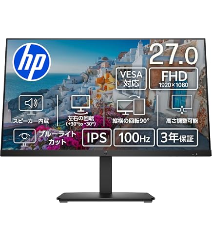 Amazon.co.jp: HP モニター 27インチ ディスプレイ フルHD 非光沢IPS