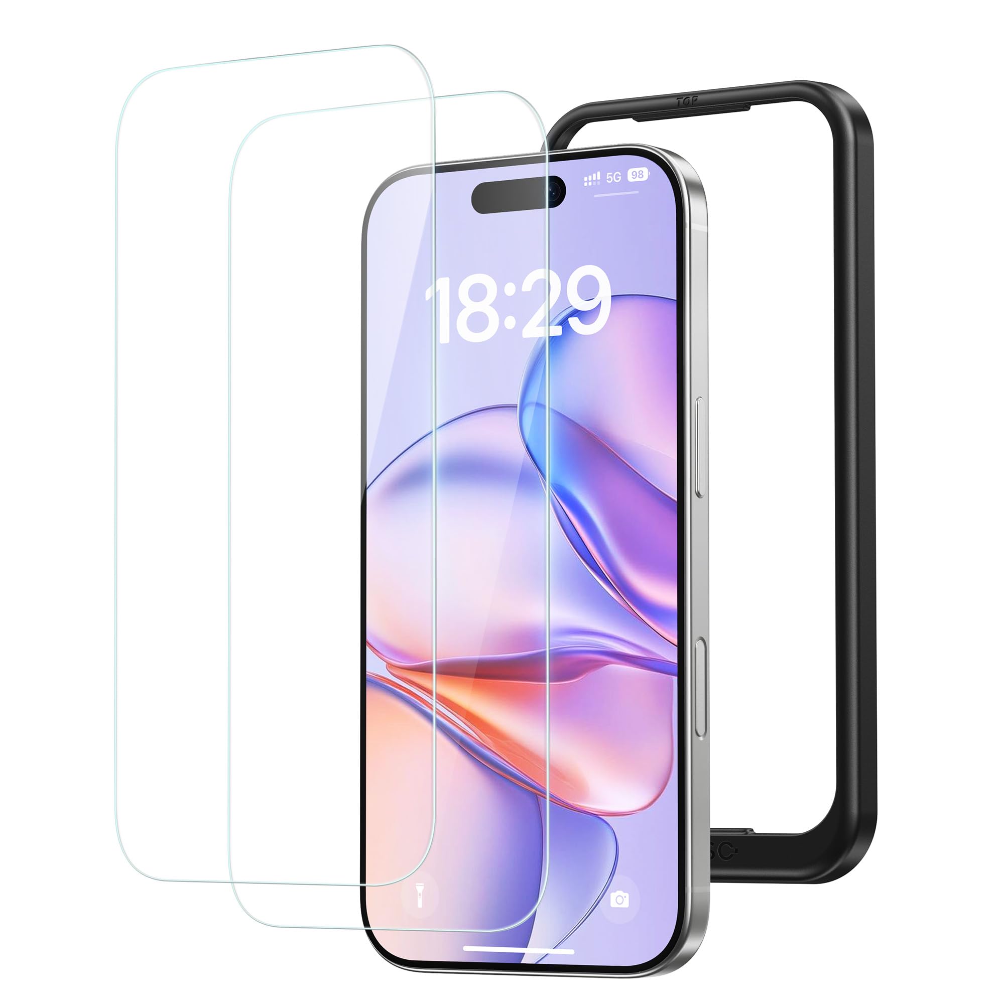 NIMASO ガラスフィルム iPhone 用 高光沢 ガイド枠付き