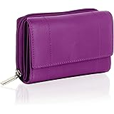 Woodland Leathers Purses for Women, Real Leather RFID Protection Small Purse Wallet with Card and Zip Coin Pockets, Purple, M