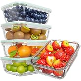 Feshory 5 Pack 1040ml Large Size Glass Food Storage Containers with Lids | Leakproof, With Air Vent, Meal Prep Container, Bor
