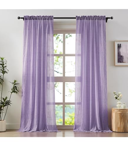 Melodieux Light Purple Chiffon Sheer Curtains - 2 Panels, 52x96 Inches, Rod Pocket, Light Filtering