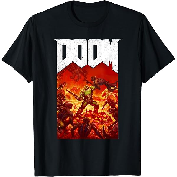 Amazon | DOOM 1993 Full Color Cover Art Retro Video Game Tシャツ