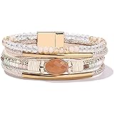 FANCY SHINY Leather Wrap Bracelets Crystal Beads Bracelet Boho Cuff Stone Charm Bracelets with Clasp Costume Jewelry for Wome