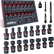 AKM TOOL 3/8" Drive Magnetic Impact Socket Set - 17-Piece Metric (7mm-19mm) With Extensions & Adapter - View #10