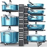 ORDORA Pots and Pans Organizer for Cabinet, 8 Tier Pot Rack with 3 DIY Methods, Adjustable Pan Organizer Rack for Cabinet, Po