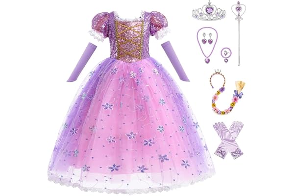 [CREDIBLE] プリンセス ドレス 子供 コスプレ 衣装 セット 豪華アクセサリー付き ・ パープルB (120cm) NT5052