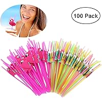 OUNONA ストロー 使い捨て 100本入り カラフル傘 3Dフラミンゴ ストロー業務用 喫茶店用 飲みストロー