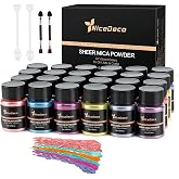 Nicedeco Mica Powder, Cruelty Free, Vegan, 24 Colors Natural Pigment Powder for Epoxy Resin, Gel Nail Polish, Nail Art, Soap