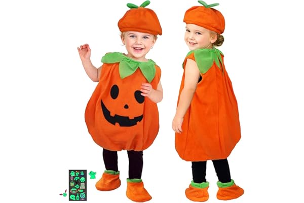 [GOKEI] ハロウィン コスプレ 子供 カボチャ コスチューム パンプキン 衣装 仮装 タトゥーシール付き かぼちゃ キッズ こども 男女兼用 幼稚園 保育園 男の子 男の子 女の子 ハロウィンコスプレ 女の子 秋冬 コスプレ衣装 パーティー ハロウィーン キッズコスチューム キッズハロウィン衣装 演劇 舞台