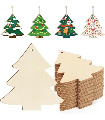 Max Fun 60PCS 3.5\" DIY Wooden Christmas Ornaments Unfinished Predrilled Wood Slices Circles For Crafts Round Centerpieces Discs Holiday Hanging Decorations