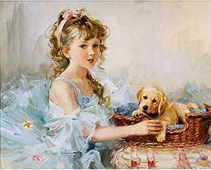 Amazon Yumian Dream Hand Paintedオイル絵画 かわいい女の子犬no Framed Diy Oilペイントby Numbersアクリル図面キャンバスのフレーム付きモダン抽象ウォールアート絵画壁の装飾ホームデコレーション キッチン用品 オンライン通販