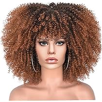Amazon.co.jp: アフロウィッグ 茶髪 女性用 前髪あり オンブレ ダーク