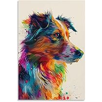 Amazon.co.jp: 絵画 カラフルな犬 アートパネル ポスター かわいい