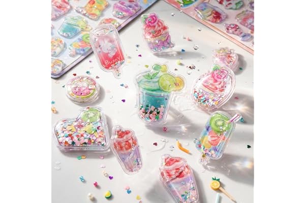 4枚入【水入りシール 国内初！】 ウォーターシール 手帳用 立体 3D【液漏れ交換可能】女の子 手帳デコ 安い ぷっくりぷくぷく かわいい 日記デコ ギフト ご褒美 手芸用品 平成 子供 キラキラ 幼稚園 小学生 プレゼント (水入れシール)