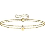 Valentines Day Gifts for Kids Girls - Dainty Heart Initial Bracelets for Women 14K Gold Filled Handmade Personalized Letter L