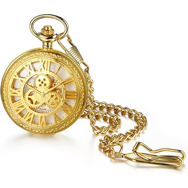 Amazon | 懐中時計 自動巻き スケルトン アンティーク ゴールド