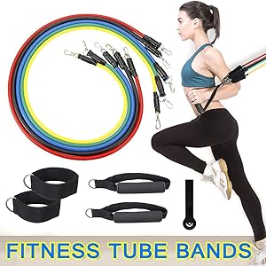 トレーニングチューブ エクササイズバンド 筋トレチューブ フィットネスチューブ 強度別5本セット ストレッチ リハビリ ヨガ ピラティス