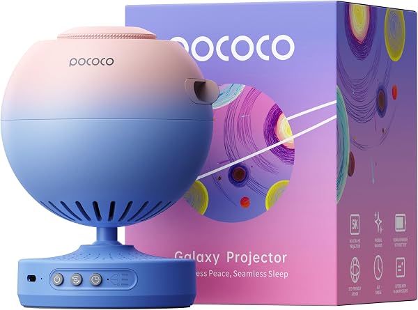 POCOCO プラネタリウム 家庭用 スタープロジェクターライト ベッドサイドランプ 5K超高透過レンズ&200万画素回転ディスク タイマー機能付き 交換可能な光学フィルムディスク付き 子供 安眠サポート プレゼント おしゃれ インテリア ギフトに最適 (ブルーピンク) - 1
