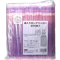 ストリックスデザイン 袋入り 曲がる ロング ストロー ピンク 口径6mm 長さ25cm 個包装 切り口付き 500mlペットボトル対応 F-591 250本入
