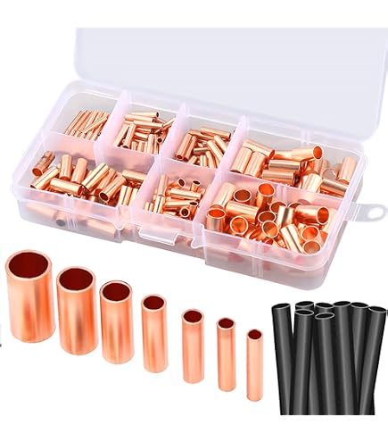 250Pcs Wire Ferrules Kit – Red Copper Crimp Connectors, 7 Sizes AWG6-18, Insulated Sleeves – For Automotive, Marine, Home Appliances