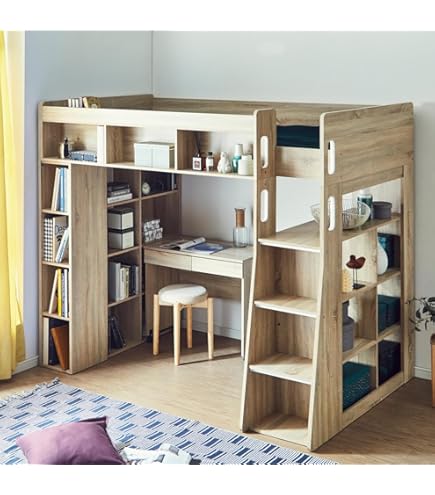 Amazon｜ベッド【ナチュラル・ホワイト】ロフトベッド ハイタイプ