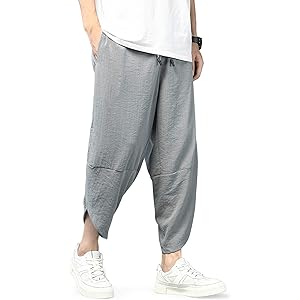 NEWHEY サルエルパンツ メンズ ワイドパンツ サルエル ゆったり 袴パンツ 大きいサイズ 7分丈 ズボンショートパンツ 夏 無地 通気 綿 ブラック ネイビー グレー