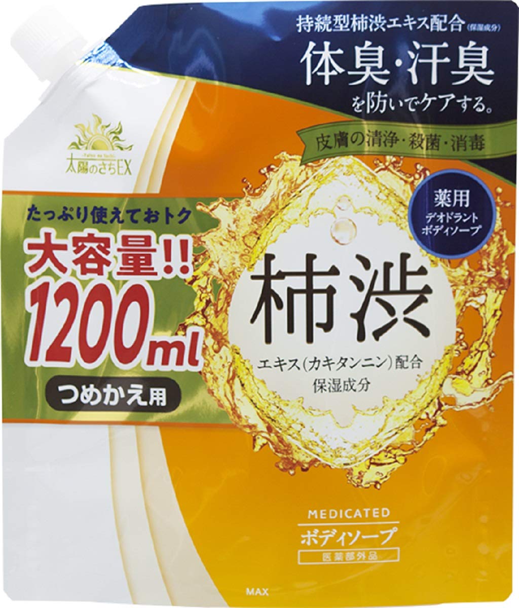 【医薬部外品】 薬用太陽のさちEX 柿渋ボディソープ 大容量 詰替え用 1.2リットル (x 1)