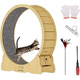 petstay キャットホイール 猫 回し車 木製 直径110cm 大型猫 活発な猫 運動不足解消 静音ローラー ストッパー付き 日本語取扱説明書付き