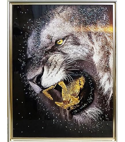 ガラスアートパネル　ライオン　キラキラ　絵画　額縁　アートフレーム　スタッズ Amazon.co.jp: クリスタルアート おしゃれ 51x51cm アート ライオン