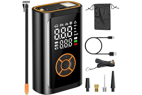 Bicycle Air Pump, Electric Air Pump, 2025 Model, 6x Ultra Fast Filling, Ultra Small) Air Pump, Automatic Stop, 8,000 mAh, Lar