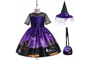 [SUBTRY] ハロウィン コスプレ 魔女 子供ドレス 3点セット【ドレス+帽子+バッグ】 女の子 可愛い レース パーティー イベント 衣装 | 悪魔 姫 ワンピース カボチャ 演出服 キッズ ハロウィン パーティー パフォーマンス 110cm~160cm