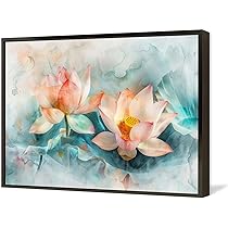 睡蓮と花のリースの絵画 Amazon.co.jp: 絵画 満開の二輪の蓮インテリア 絵画 魅力的な花