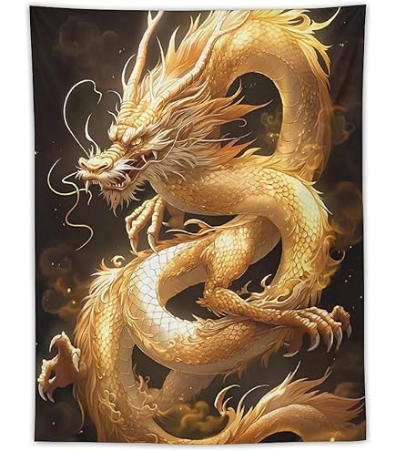 Amazon.co.jp: [AiO JAPAN] 風水 タペストリー 黄金龍 ドラゴン 150