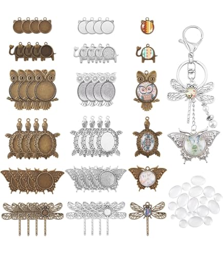 Arricraft Cross Cabochon Sets - 10 Pcs Antique Silver Bezels With Glass Cabochons