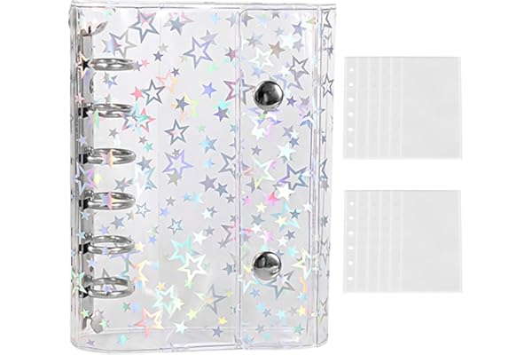 Sediven シール帳 透明 女の子 はがせる A7 バインダー 手帳 クリアバインダー 6穴 マイクロ6 シール収納 推し活グッズ （星柄）