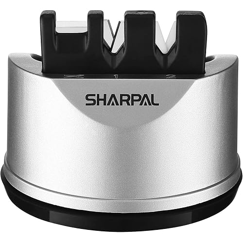 SHARPAL 191H Pocket Kitchen Chef Knife and Scissors Sharpener for Straight and Serrated Knives, 3-Stage Knife Sharpening Tool