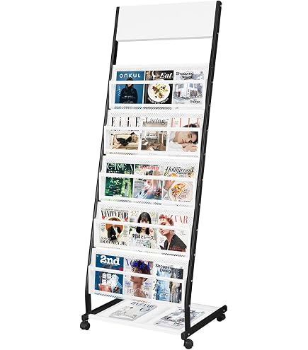 Floor Standing Display Rack 9-Tier Rolling Magazine Rack With Wheels ...