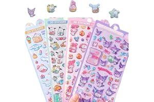 3Dシール ぷくぷく 4枚セット かわいい デコ アイテム ごほうび用 子供 手帳 携帯 DIY用 貼り付け簡単 女の子向け おしゃれ エポキシ樹脂製 (4枚セット)